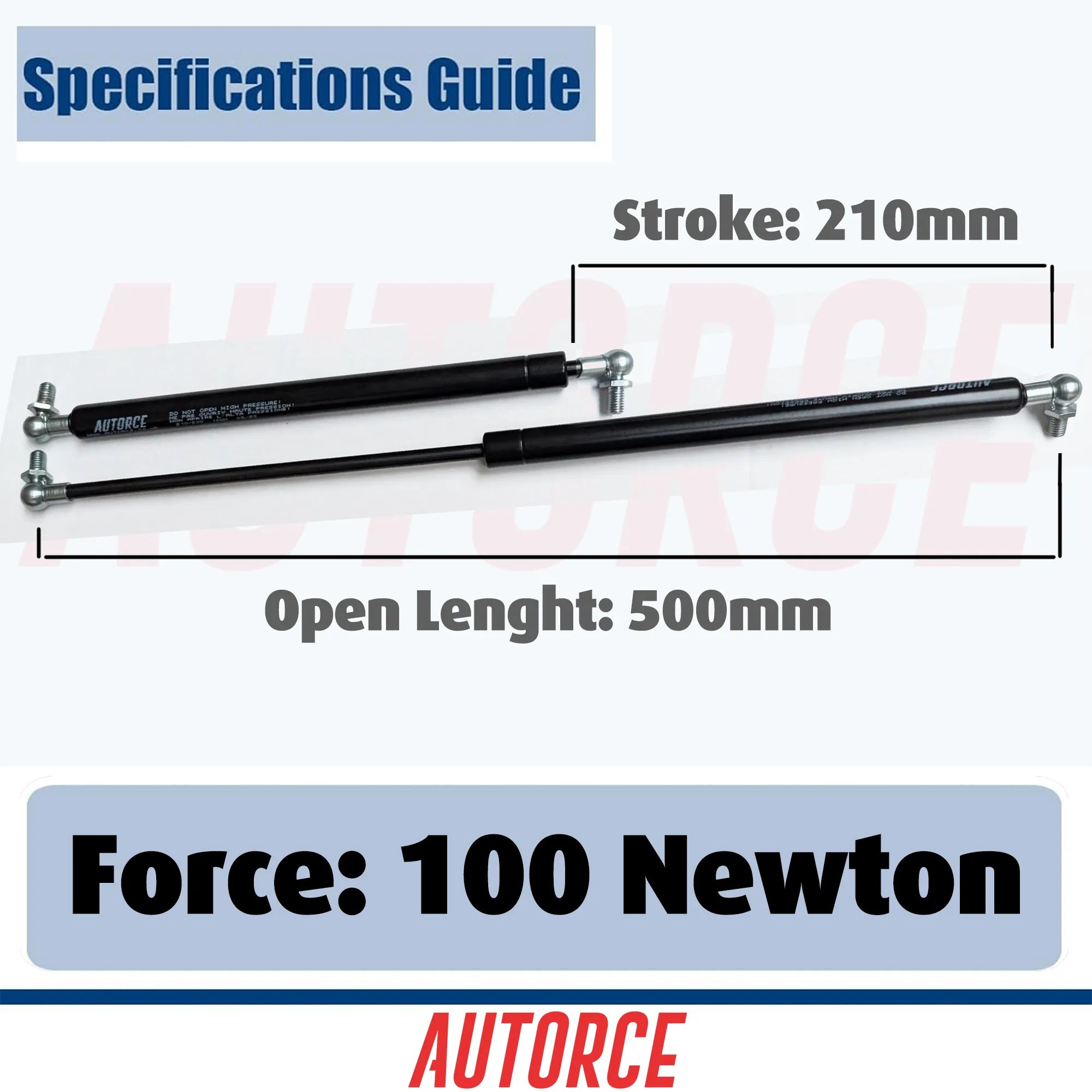 Professional grade 100N gas strut pair with M6 ball joint connectors