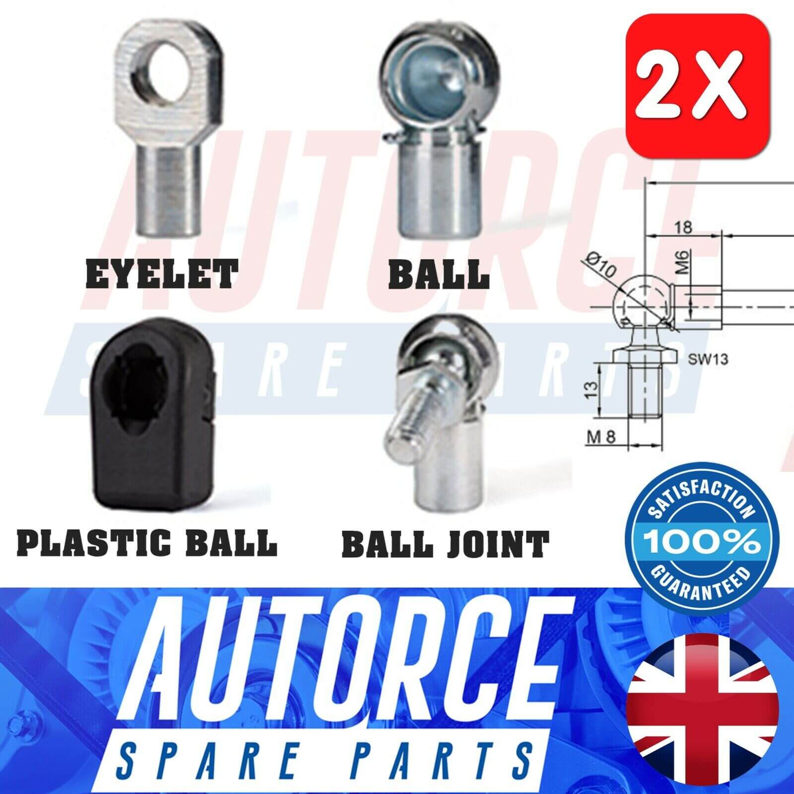 2X Ball Joint Eyelet Ball Female End Fittings M6 To Universal Gas Struts Springs