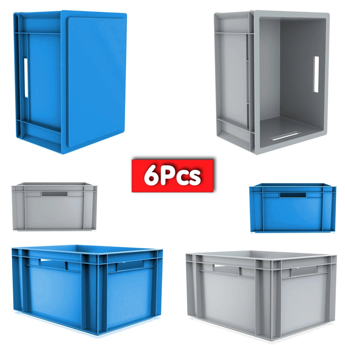 6x 20L Heavy Duty Plastic Storage Boxes – Industrial Euro Stacking Con