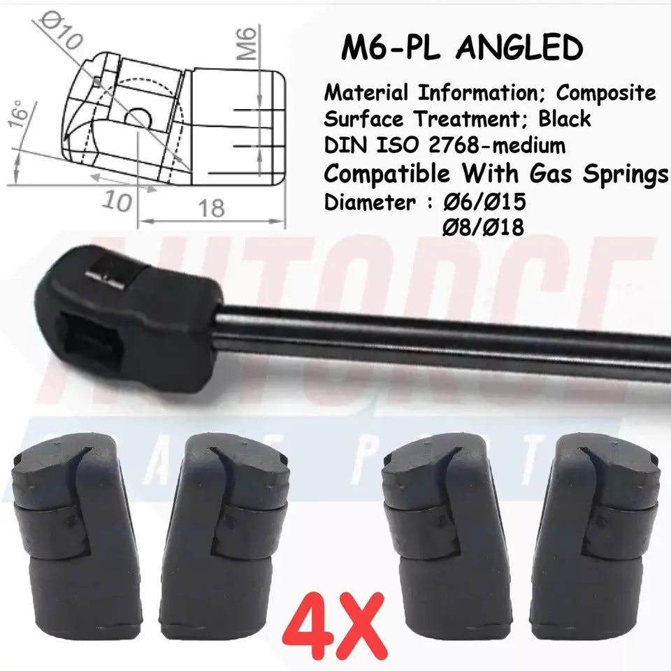 4 Piece Set of M6 M8 M10 Plastic Ball Heads for Gas Struts End Fittings, Boot Bonnet or Universal Gas Lift Plastic Ball Heads