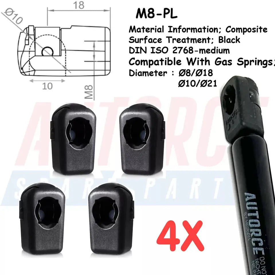 4 Piece Set of M6 M8 M10 Plastic Ball Heads for Gas Struts End Fittings, Boot Bonnet or Universal Gas Lift Plastic Ball Heads