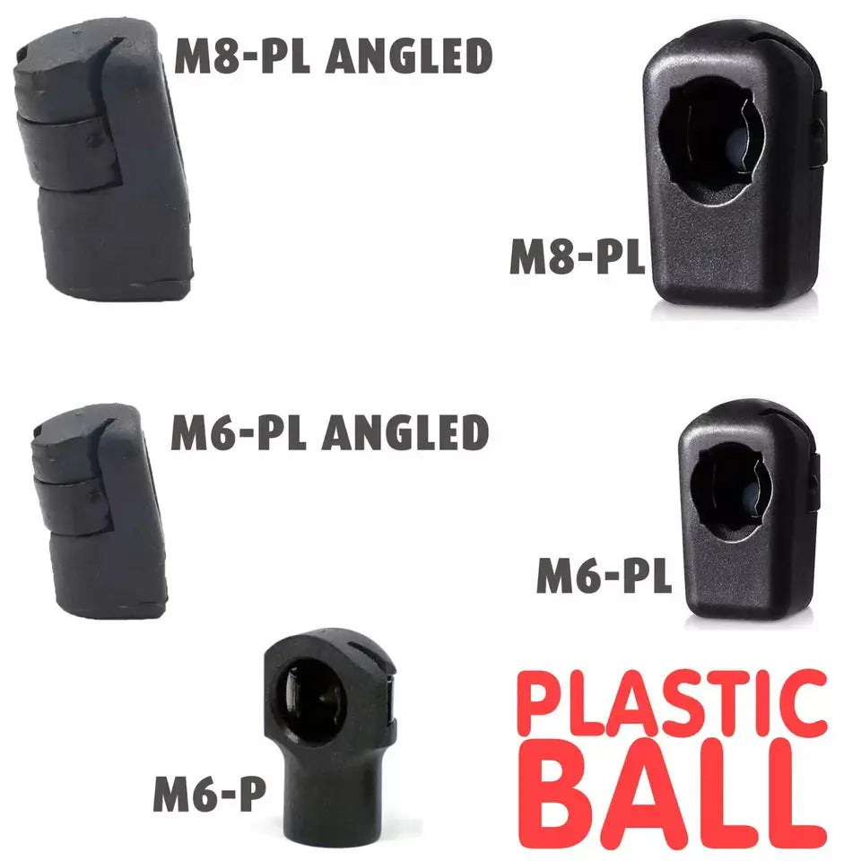 4 Piece Set of M6 M8 M10 Plastic Ball Heads for Gas Struts End Fittings, Boot Bonnet or Universal Gas Lift Plastic Ball Heads